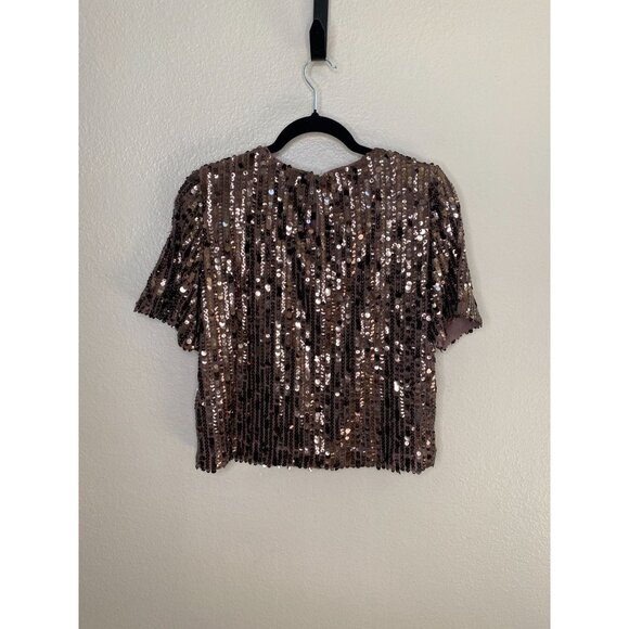 Loft Womens Brown Short Sleeve Sequin Top Sparkle‎ Bronze Polyester Blend XS - Picture 4 of 6
